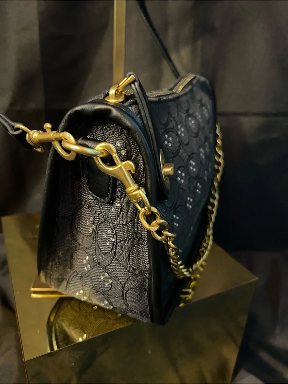 Coach Black Shoulder Bag with Gold Chain